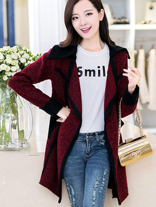 Manteau d’hiver Notch collier des femmes Slim Fit Tweed manteau avec ceinture