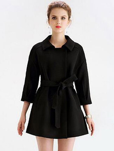 Trench-Coat féminines est passé ceinture rouge 3/4-Length manches col Turndown pardessus avec poches