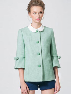 Manteau d’hiver 3/4-longueur des femmes Flare manchon arcs manteau en vert clair
