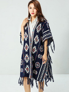 Outwear Bohème Cardigans manches courtes franges Jacquard ouvert avant féminin