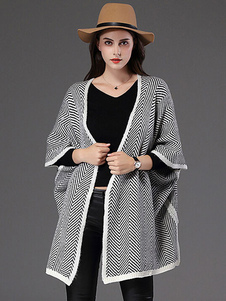 Cape manteau Stripes demi-manchon des femmes Cardigan tricoté