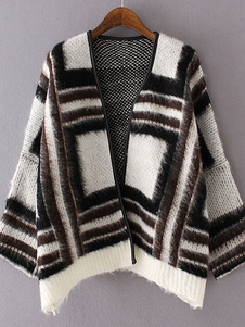 Laine manteau motif géométrique femmes ouvrir avant manteau d’hiver