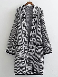 Pull 3/4-Length femmes manches motif Zigzag ouvert avant Long manteau