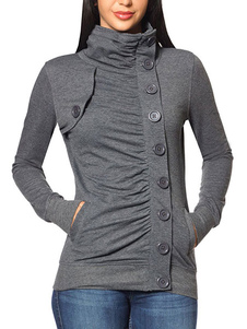 Veste plissé col montant bouton des femmes détails Cardigans courts