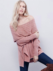 Câble tricot pull maille pulls Off-the-Shoulder élevé faible des femmes