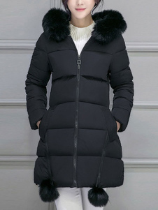 Fausse fourrure col peluches boule motif d’étoile du manteau matelassé manteau à capuchon féminin