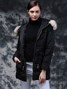 Collet de fausse fourrure manteau à capuchon Slim Fit manteau matelassé pour femmes