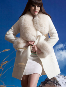 Laine blanche manteau fausse fourrure coussin collier Vintage hiver manteau