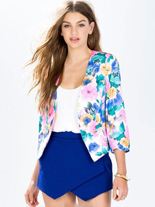 Costume veste imprimé Floral femmes Slim Fit veste Blazer court