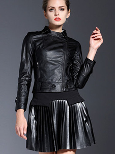 À capuche féminin de veste en cuir noir Détails Style Punk courte veste Moto