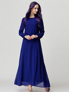 Manches longues surdimensionné robe longue de la femme bleu Maxi robe en mousseline de soie avec cei