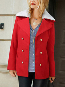 Split détail court Double Breasted manteau vareuse rouge féminin pour l’hiver