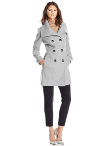 Laine manteau Double Breasted femmes retour Split mi-longs Peacoat