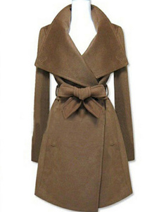 Manteau d’hiver femme surdimensionnée col Bow Detail du manteau ceinturé occasionnel