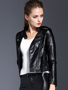Veste en cuir noir veste féminine Style Punk courte Moto