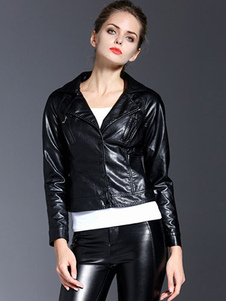 Cuir noir veste Slim Fit court Moto veste femme