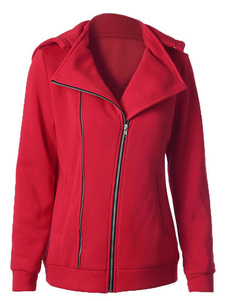 Rouge Hoodie à capuche détails des femmes Long manches Veste Blouson à capuchon
