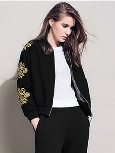 Black brodé veste courte de surdimensionné moderne Bomber Jacket féminin