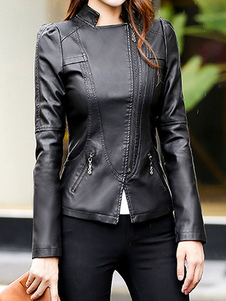 Cuir veste couleur unie Punk Style Moto veste courte femmes