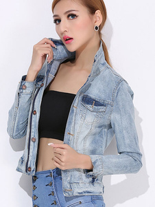 Dos Short Denim Jacket femmes déchiré Veste Blouson de couleur unie