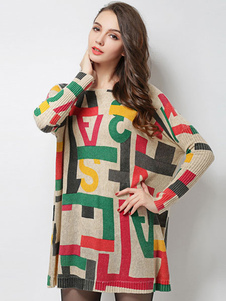 Pull surdimensionné robe coton manches longues imprimé tricoté robe femme