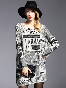 Pull robe lettres femmes imprimés coton manches longues surdimensionné tricoté robe