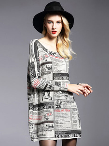 Pull surdimensionné robe coton imprimé manches longues lettres tricoté robe pour femmes