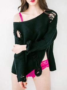 Black Knit Convertible pulls Sweater côté fermetures coupes-circuit féminin