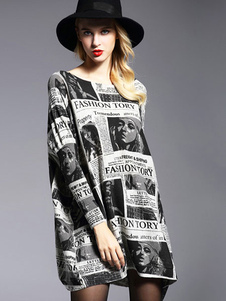 Coton manches longues lettres chandail noir robe féminine imprimées tricoté robe