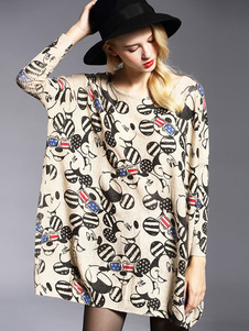 Coton manches longues pull surdimensionné robe féminine imprimé tricoté robe