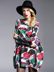 Pull surdimensionné robe manches longues coton imprimé tricoté robe féminin
