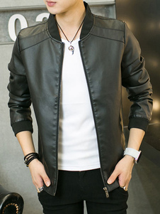 PU cuir veste Zip Up Slim Fit Short blouson pour hommes