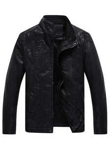 Molleton cuir noir veste masculine doublé Slim Fit manteau d’hiver