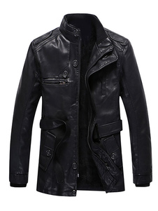 Veste noire PU cuir molleton hommes doublé veste Slim Fit coton avec ceinture