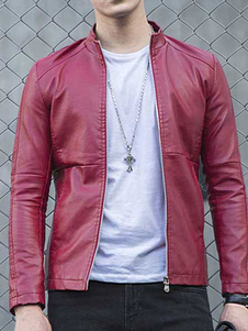 Cuir veste Slim Fit Zip hommes Up Biker Jacket noir/bleu/brun/rouge