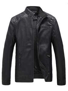Veste noire PU cuir molleton hommes doublé Slim Fit causale Jacket
