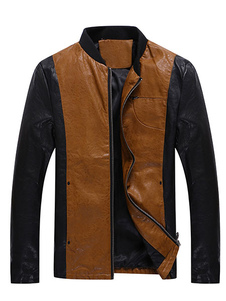 PU cuir veste bicolore respirant Slim Fit coton Casual veste