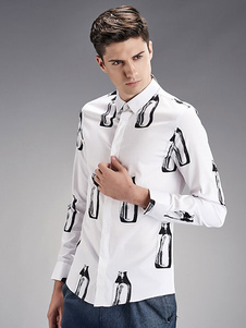 Chemise en coton noir/blanc manches longues hommes chemises imprimées