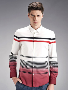 Manches longues chemises rayée contraste couleur Slim Fit Top hommes