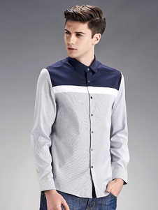 Gris chemises manches longues couleur bloc Casual Wear hommes