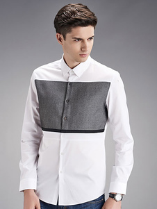 Noir/blanc Long manches de chemises pour hommes Business Casual Top Slim Fit