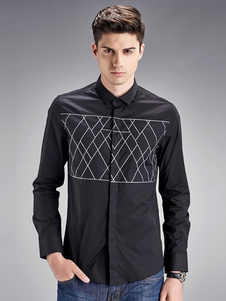 Noir/blanc chemises manches longues Business Casual chemise hommes Slim Fit