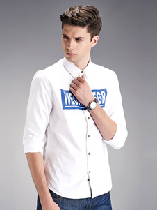 Chemises imprimé bleu/blanc/gris manches longues hommes Slim Fit Top Casual