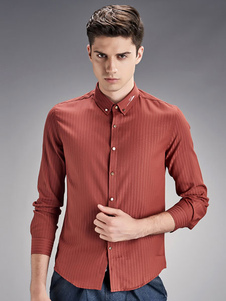 Dress Shirts bleu/noir/bordeau rayures masculine Slim Top Casual