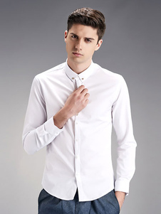 Chemises blanc/bleu marine manches longues boutonnées hommes, col chemise