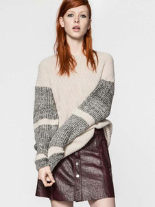 Laine chandails haut bas deux couleurs femmes fente pull maille