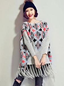 Glands Jacquard pull Vintage chandails des chandails femmes en tricot gris