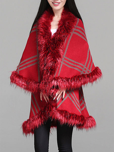 Cardigans Plaid fausse fourrure diploblastique ouvert avant Cap féminines chandails