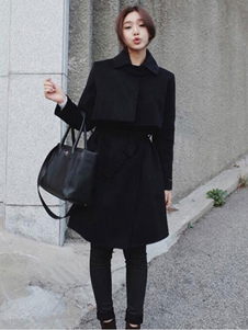 Manteau ceinturé manches longues des femmes Slim Fit Cape manteau avec col surdimensionné