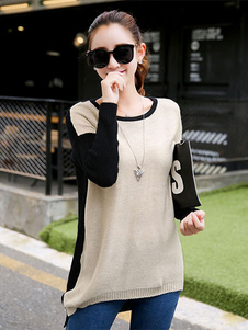 Chandails tricot contraste couleur coton pull pulls des femmes